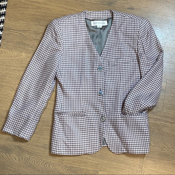 Jones New York Pink & Gray Houndstooth Blazer Sz 4 - Picture 10 of 14